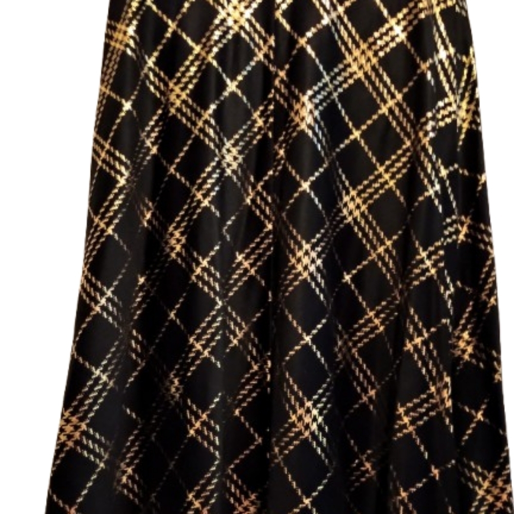 Laura Scott Black And Gold Houndstooth Plaid A‎ Line Skirt Academia Office Siren - Picture 6 of 10